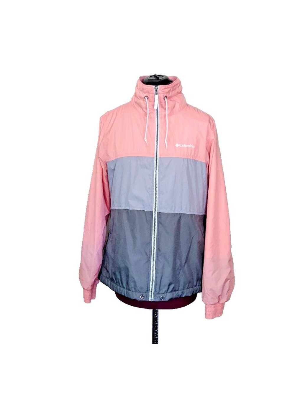 Columbia Women’s Windbreaker Medium Peach Gray Full Zip Color Block with Pockets